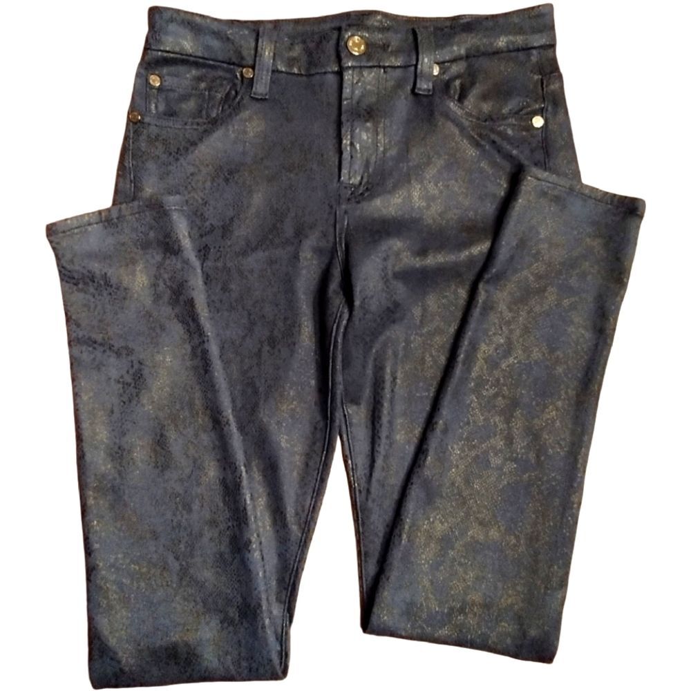 7 For All Mankind Snakeskin Print 5 Pocket Cropped Legging, Navy Blue, S…